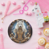 Witte wolf met rotsachtige steampunk papieren bordje (Feest)