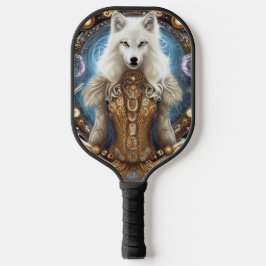 Witte wolf met rotsachtige steampunk pickleball paddle