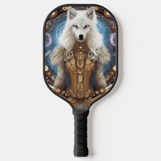 Witte wolf met rotsachtige steampunk pickleball paddle (Voorkant)