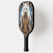 Witte wolf met rotsachtige steampunk pickleball paddle (Links)