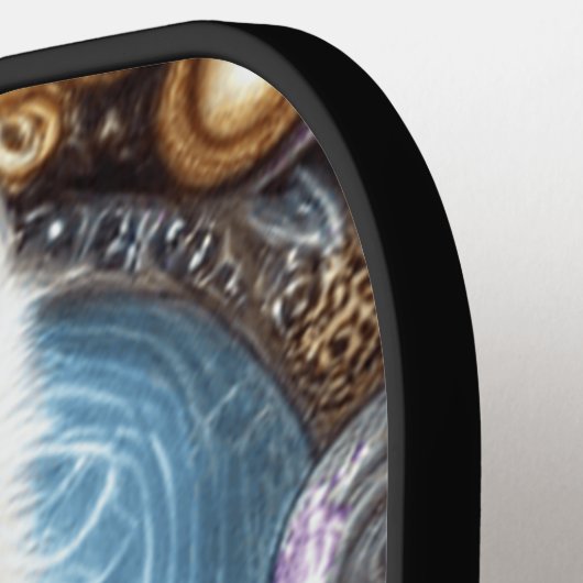 Witte wolf met rotsachtige steampunk pickleball paddle (Links Detail)