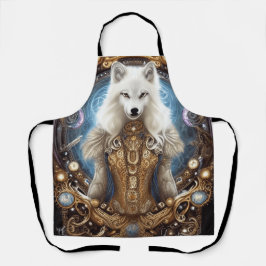 Witte wolf met rotsachtige steampunk schort