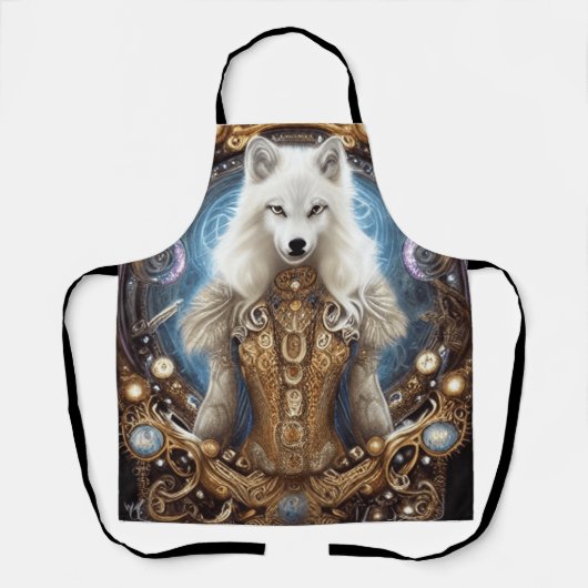 Witte wolf met rotsachtige steampunk schort (Voorkant)