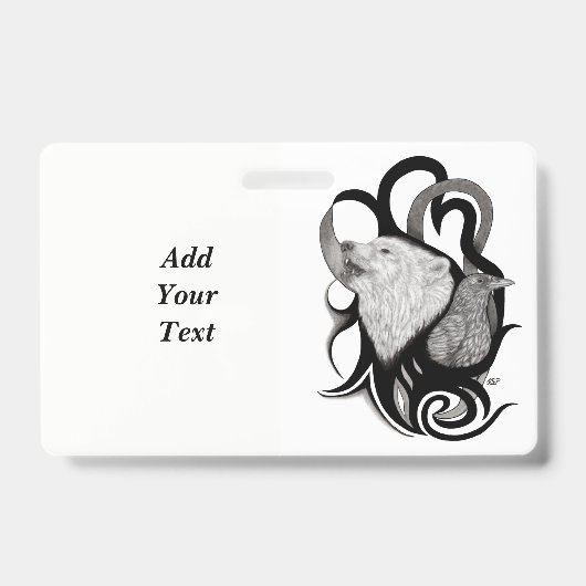 Witte Wolf met stamkunst van Raven Badge (Voorzijde)