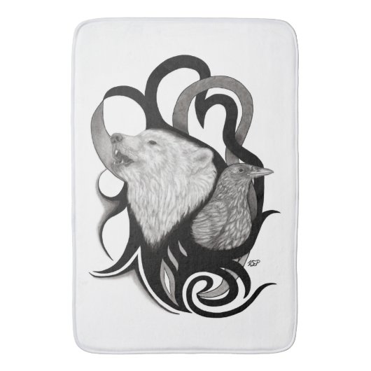 Witte Wolf met stamkunst van Raven Badmat (Voorkant Verticaal)