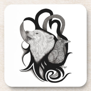 Witte Wolf met stamkunst van Raven Bier Onderzetter
