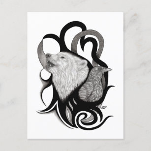 Witte Wolf met stamkunst van Raven Briefkaart
