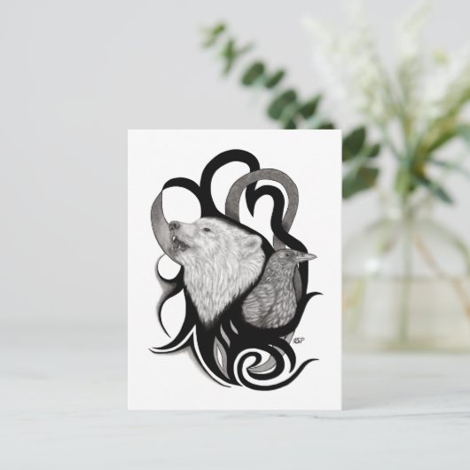 Witte Wolf met stamkunst van Raven Briefkaart (Staand voorkant)