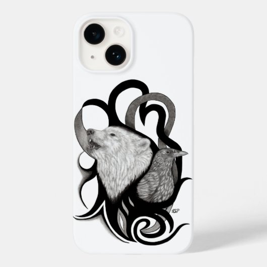 Witte Wolf met stamkunst van Raven Case-Mate iPhone Case (Achterkant)