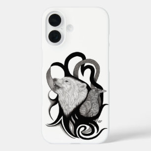 Witte Wolf met stamkunst van Raven iPhone 16 Hoesje