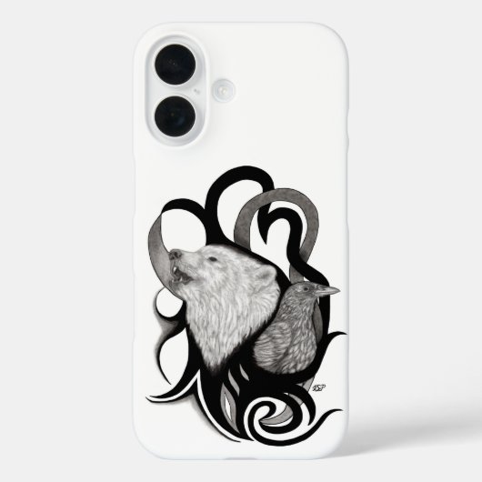 Witte Wolf met stamkunst van Raven Case-Mate iPhone Case (Achterkant)