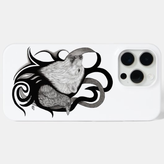 Witte Wolf met stamkunst van Raven Case-Mate iPhone Case (Achterkant (horizontaal))