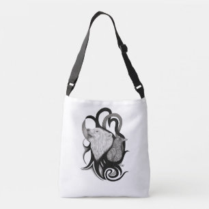 Witte Wolf met stamkunst van Raven Crossbody Tas