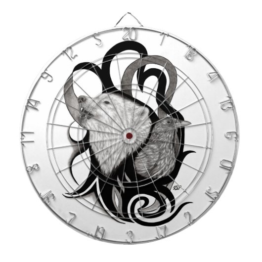 Witte Wolf met stamkunst van Raven Dartbord (Voorkant)