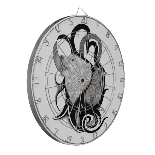 Witte Wolf met stamkunst van Raven Dartbord (Voorkant Links)