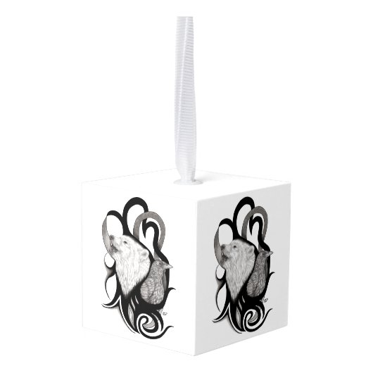 Witte Wolf met stamkunst van Raven Decoratie (Achter hoekig)