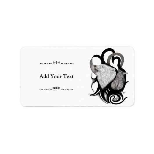 Witte Wolf met stamkunst van Raven Etiket (Voorkant)