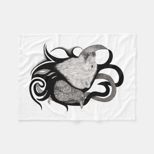 Witte Wolf met stamkunst van Raven Fleece Deken (Voorkant (Horizontaal))