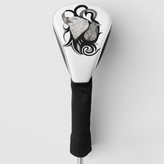 Witte Wolf met stamkunst van Raven Golfheadcover (Voorkant)