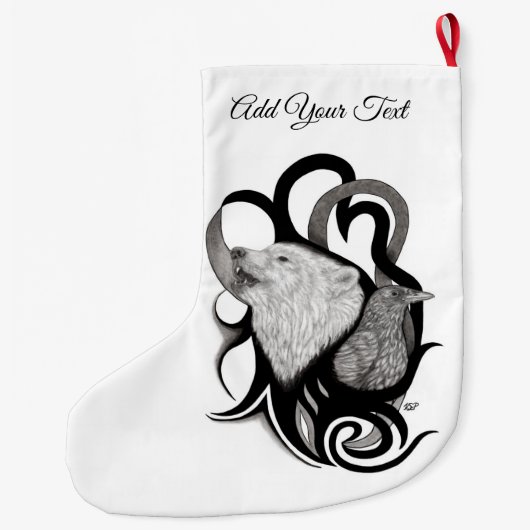 Witte Wolf met stamkunst van Raven Grote Kerstsok (Achterkant)