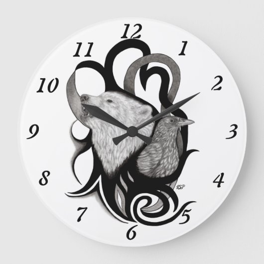 Witte Wolf met stamkunst van Raven Grote Klok (Voorkant)
