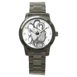 Witte Wolf met stamkunst van Raven Horloge