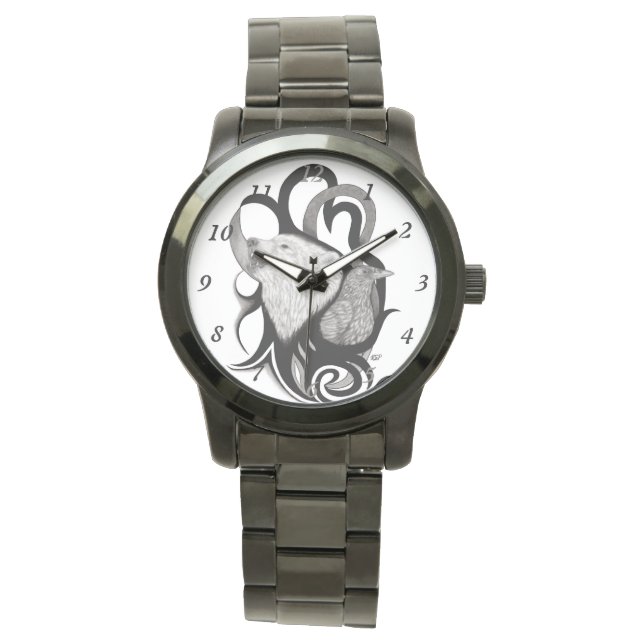 Witte Wolf met stamkunst van Raven Horloge (Voorkant)
