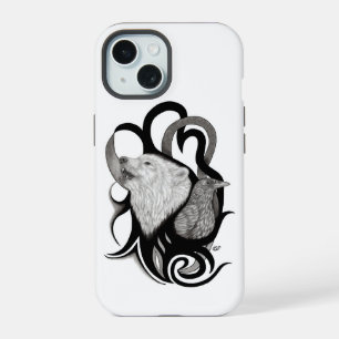 Witte Wolf met stamkunst van Raven iPhone 15 Case