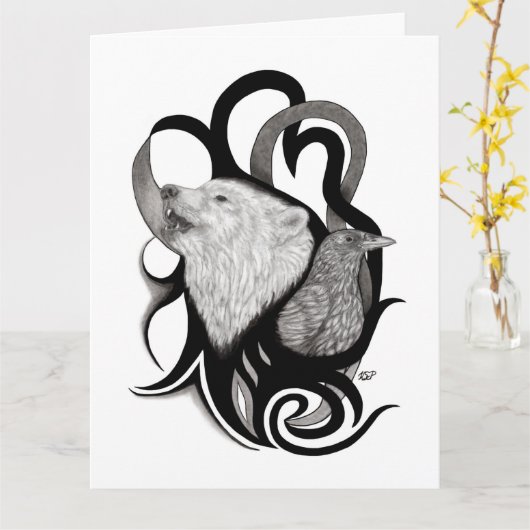 Witte Wolf met stamkunst van Raven Kaart (Gele Bloem)