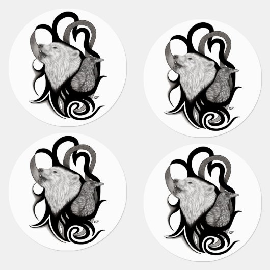 Witte Wolf met stamkunst van Raven Labels (Groep)