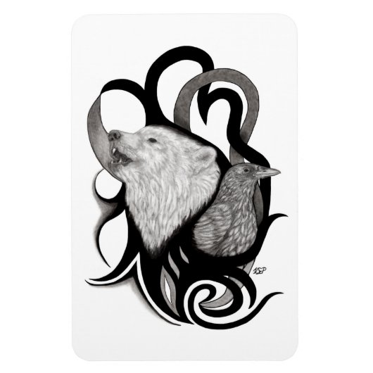 Witte Wolf met stamkunst van Raven Magneet (Verticaal)