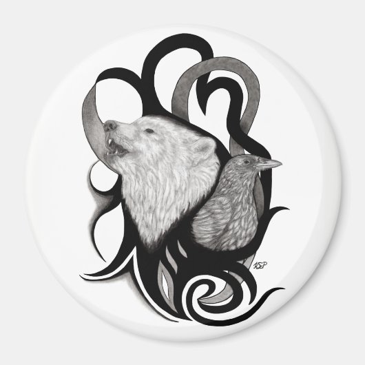 Witte Wolf met stamkunst van Raven Magneet (Voorkant)
