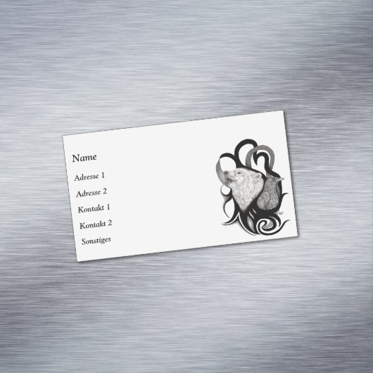 Witte Wolf met stamkunst van Raven Magnetisch Visitekaartje (Voorbeeld)