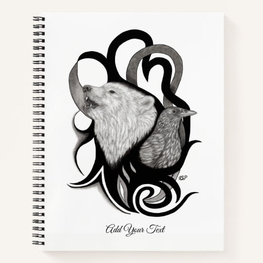 Witte Wolf met stamkunst van Raven Notitieboek (Voorkant)