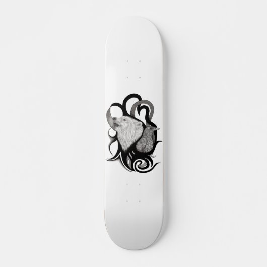 Witte Wolf met stamkunst van Raven Persoonlijk Skateboard (Voorkant)