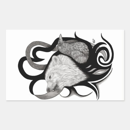 Witte Wolf met stamkunst van Raven Rechthoekige Sticker (Voorkant)