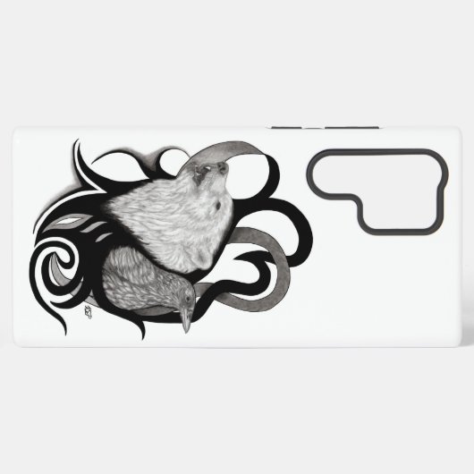 Witte Wolf met stamkunst van Raven Samsung Galaxy Hoesje (Achterkant horizontaal)