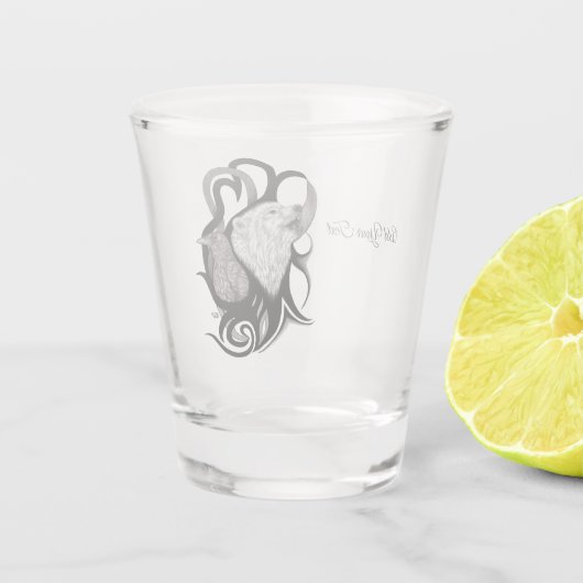 Witte Wolf met stamkunst van Raven Shot Glas (Achterkant)