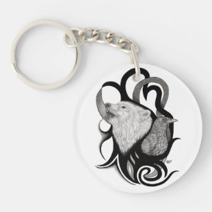 Witte Wolf met stamkunst van Raven Sleutelhanger