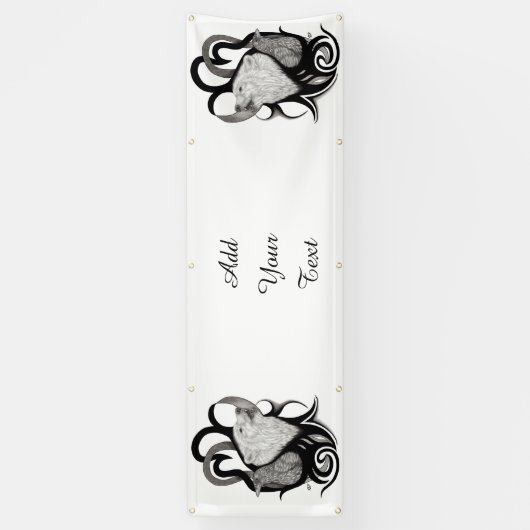 Witte Wolf met stamkunst van Raven Spandoek (Verticaal)