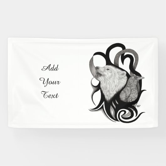 Witte Wolf met stamkunst van Raven Spandoek (Horizontaal)