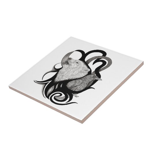 Witte Wolf met stamkunst van Raven Tegeltje (Zijkant)