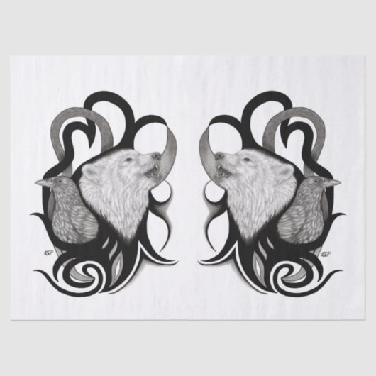 Witte Wolf met stamkunst van Raven Tissuepapier (Voorkant)