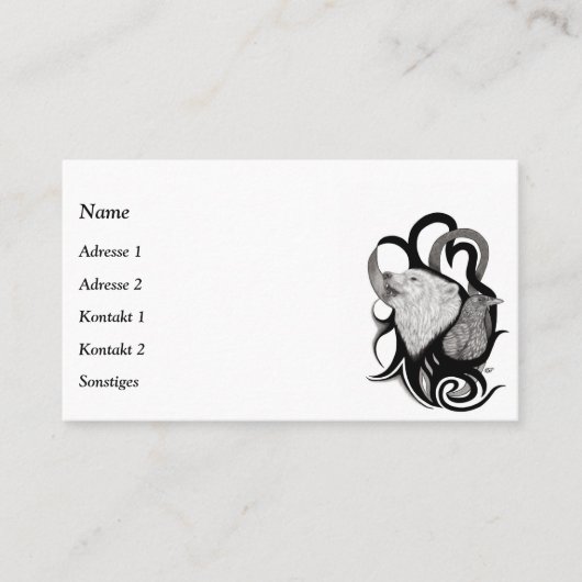 Witte Wolf met stamkunst van Raven Visitekaartje (Voorkant)