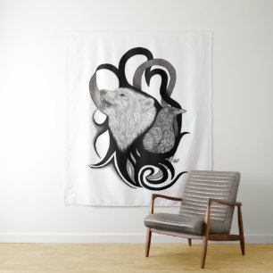 Witte Wolf met stamkunst van Raven Wandkleed
