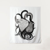 Witte Wolf met stamkunst van Raven Wandkleed (Voorkant)