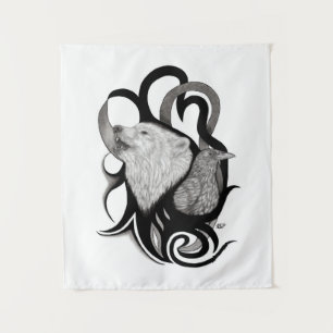 Witte Wolf met stamkunst van Raven Wandkleed