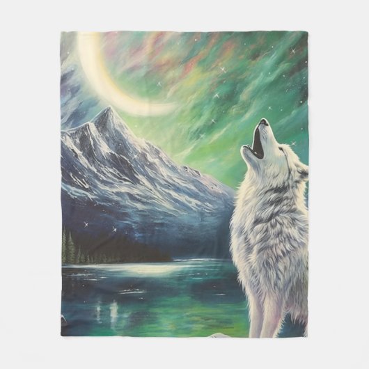 Witte wolf onder het noorderlicht fleece deken (Voorkant)