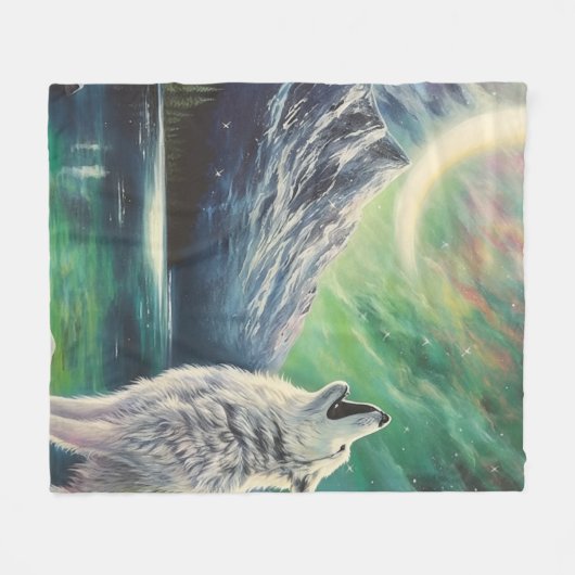 Witte wolf onder het noorderlicht fleece deken (Voorkant (Horizontaal))