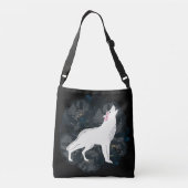 Witte wolf op Circle of Black Rozen Crossbody Crossbody Tas (Achterkant)
